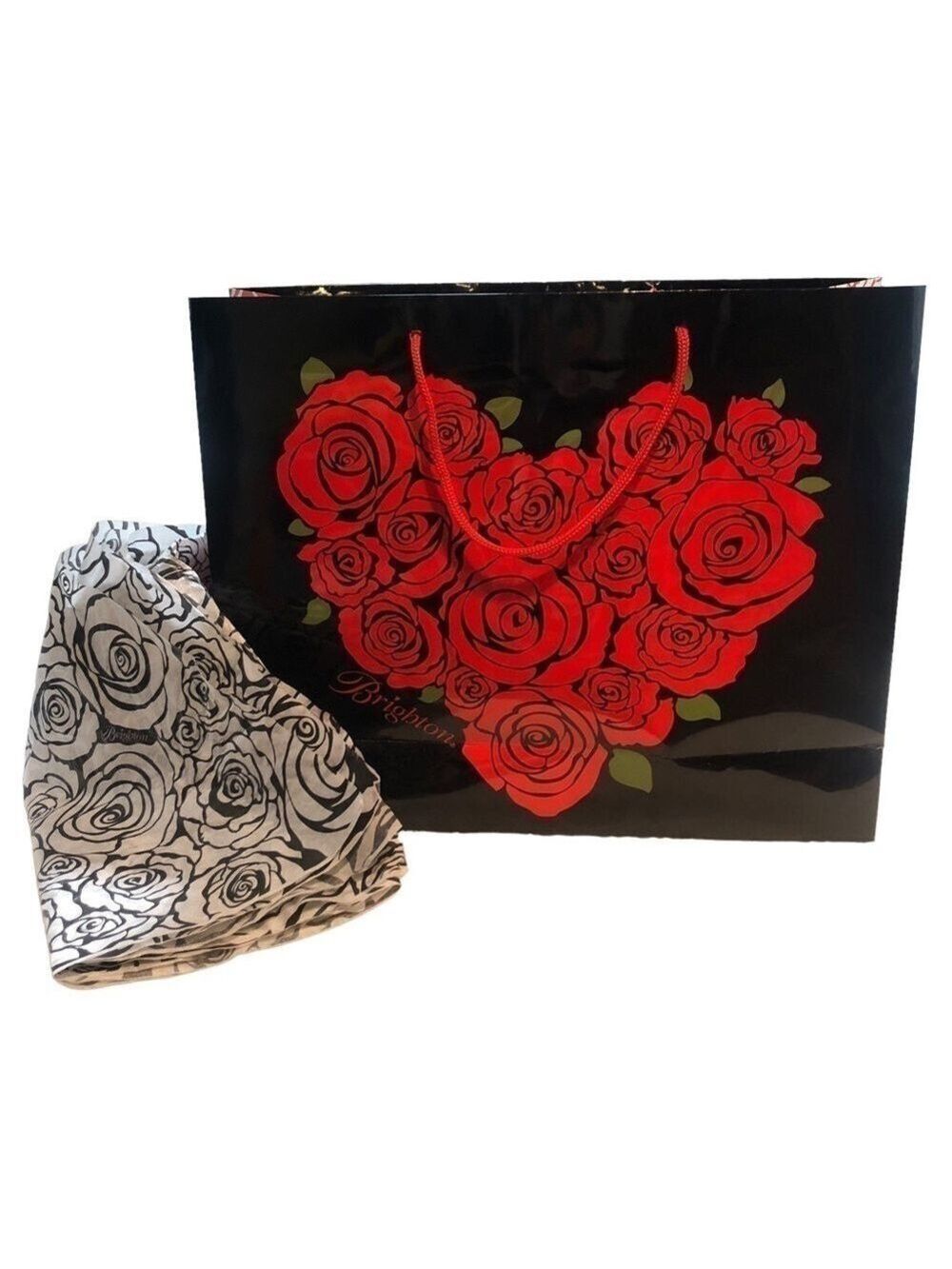 Large Brighton Black And Pink Roses Paper Shopping Bag
